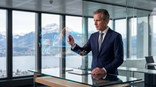 Un directeur examine attentivement des tableaux de bord financiers montrant l'impact du marketing digital sur la croissance de l'entreprise