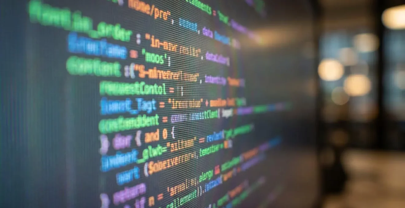 Macro photographie de lignes de code sur écran avec effet de profondeur de champ
