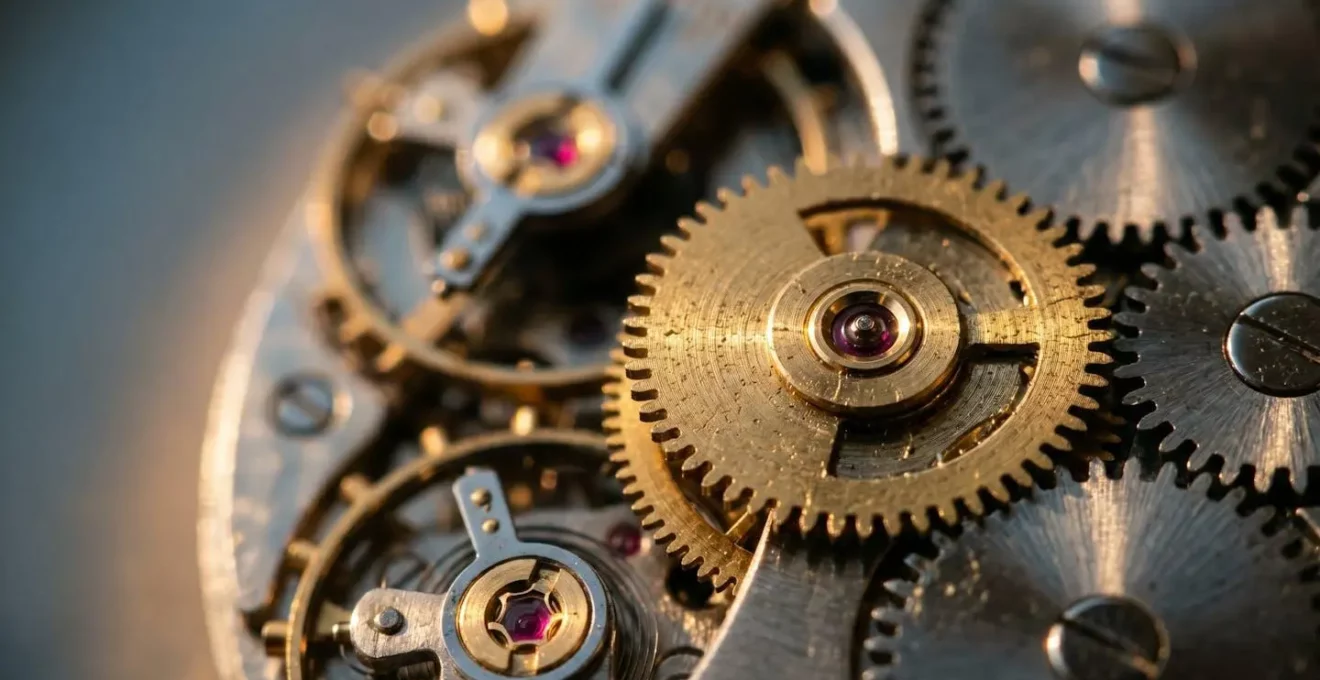 Mécanisme d'horlogerie suisse symbolisant la précision et l'impatience digitale