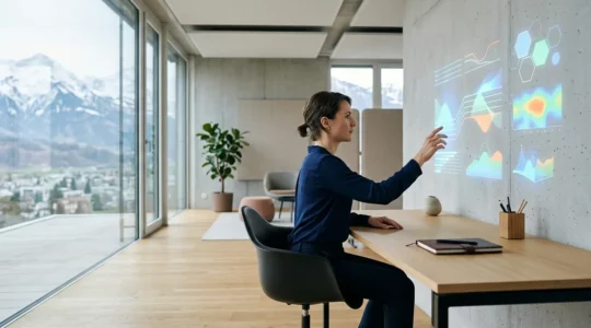 Bureau moderne avec analyse SEO et graphiques de positions montrant une chute brutale sur écran