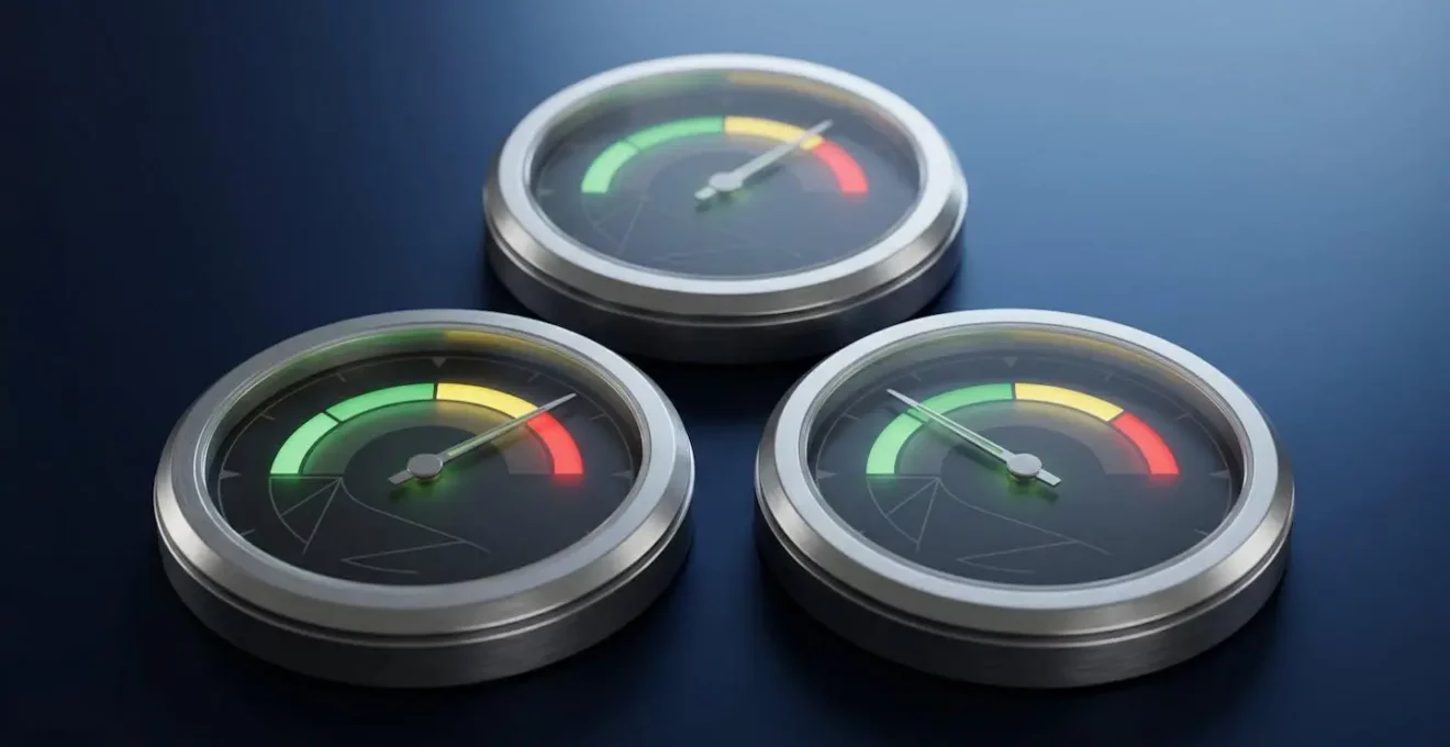 Trois cadrans lumineux de mesure de performance d'entreprise en Suisse