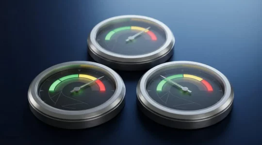 Trois cadrans lumineux de mesure de performance d'entreprise en Suisse