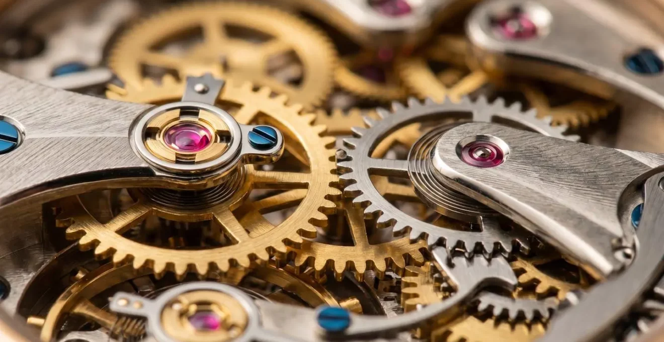 Mécanisme d'horlogerie suisse en gros plan symbolisant la précision requise dans la rédaction technique