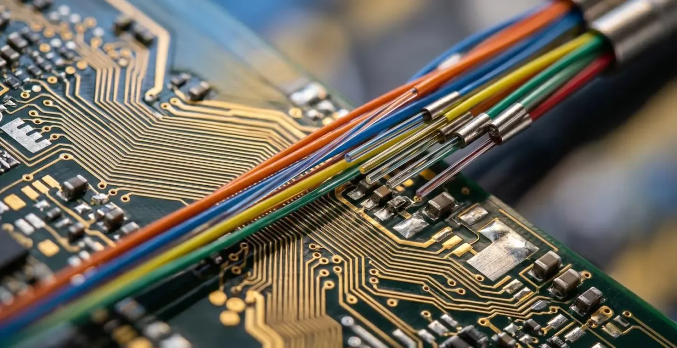 Vue macro de composants technologiques interconnectés formant un système automatisé